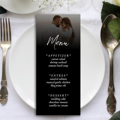 Simple Ombre Black Photo Wedding Reception Menu