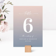 Simple Ombre Blush Pink & Dusty Blue Wedding Table Number at Zazzle