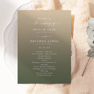 Simple Ombre Dark Green & Gold Wedding Ceremony Program