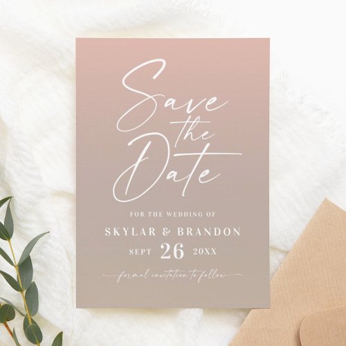 Simple Ombre Gradient Taupe Beige  Blush Wedding Save The Date