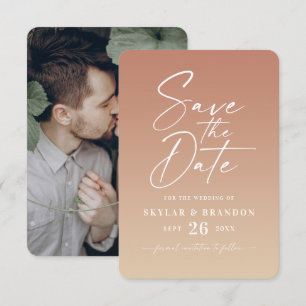 Simple Ombre Gradient Terracotta & Yellow Wedding Save The Date