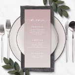 Simple Ombre Mauve & Gardenia White Wedding Menu<br><div class="desc">Simple Ombre Mauve Pink & Gardenia White Wedding Reception Dinner Menus. This modern chic Menu Card is simple classic and elegant with a subtle ombre gradient fade and a pretty signature script calligraphy font with tails. Shown in the new Colorway. Available in several color options, or feel free to edit...</div>