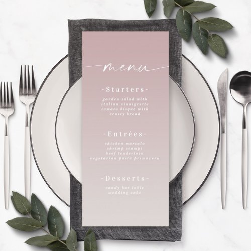 Simple Ombre Mauve  Gardenia White Wedding Menu