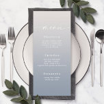 Simple Ombre Off-White & Dusty Blue Wedding Menu<br><div class="desc">Simple Ombre Off-White & Dusty Blue Wedding Reception Dinner Menus. This modern chic Menu Card is simple classic and elegant with a subtle ombre gradient fade and a pretty signature script calligraphy font with tails. Shown in the new Colorway. Available in several color options, or feel free to edit the...</div>