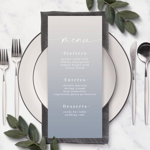 Simple Ombre Off_White  Dusty Blue Wedding Menu