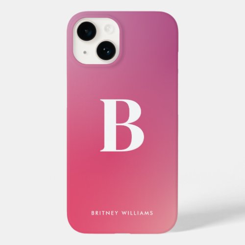 Simple Ombre Pink Purple Letter Initial Monogram  Case_Mate iPhone 14 Case