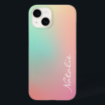 Simple Ombre Pink Teal Aqua Calligraphy Name Case-Mate iPhone 14 Case<br><div class="desc">Simple Ombre Pink Teal Aqua Calligraphy Name Case-Mate iPhone 14 Case features a layered bold initial with your name underneath.</div>