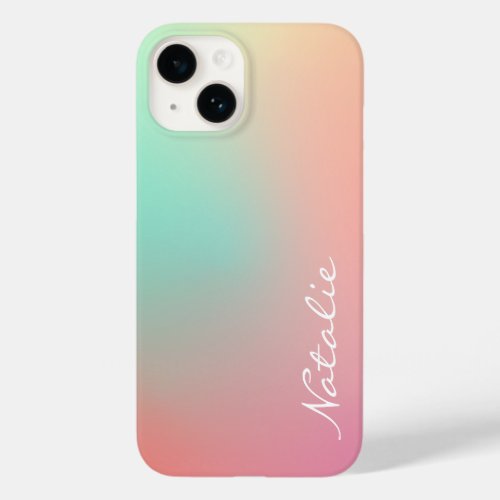 Simple Ombre Pink Teal Aqua Calligraphy Name Case_Mate iPhone 14 Case