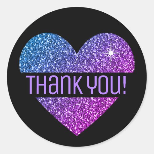 Simple Ombre Rainbow Glitter Heart Shape Thank You Classic Round Sticker
