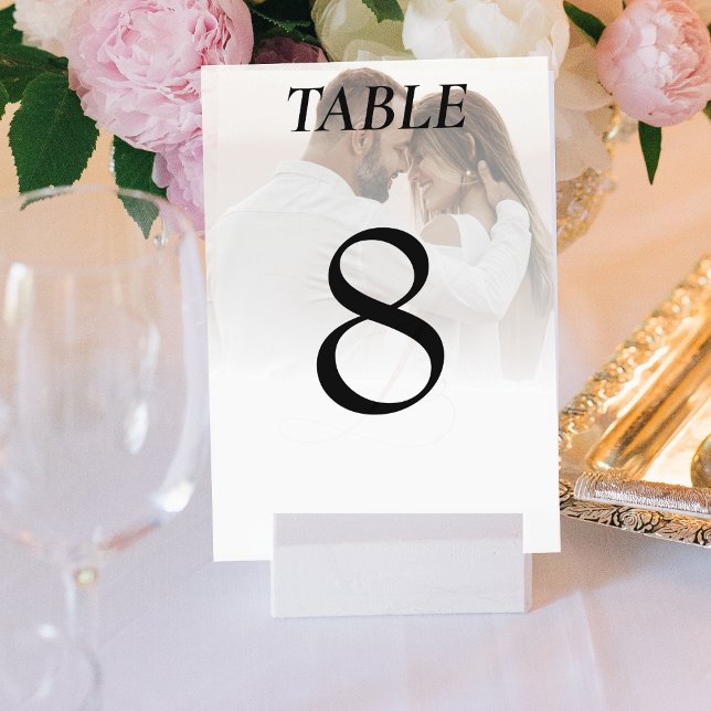 Simple Ombre White Photo Wedding Reception Table Number (Simple Ombre White Photo Wedding Reception Table Number)