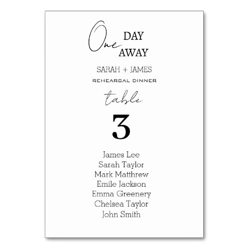 Simple One Day Away Wedding Seating Chart  Table Number