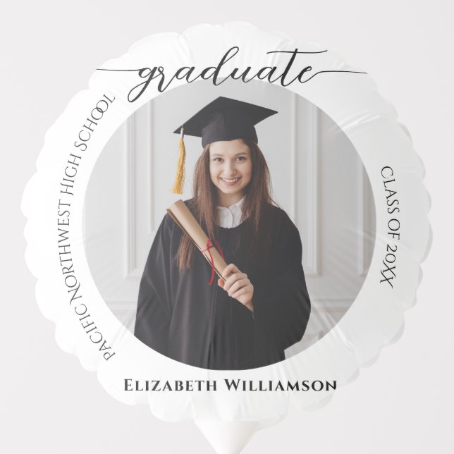 Simple One Photo Calligraphy Graduate Graduation Balloon (Front)
