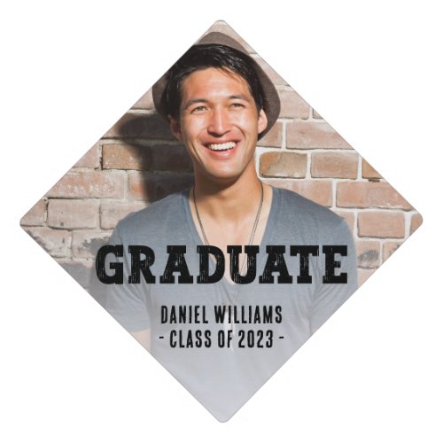 Simple One Photo Graduate Typography Graduation Cap Topper