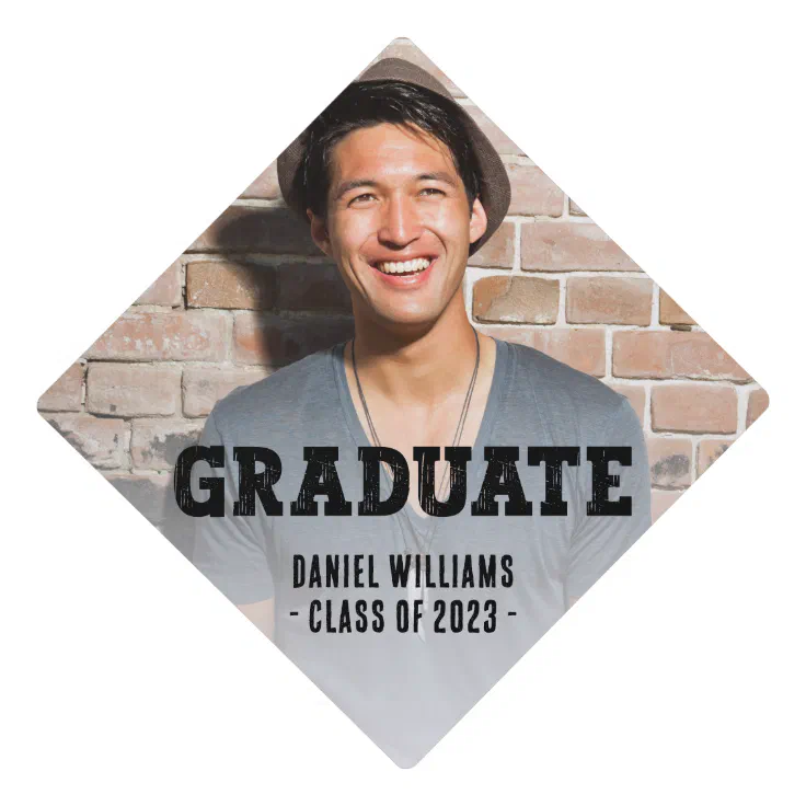Simple One Photo Graduate Typography Graduation Cap Topper | Zazzle