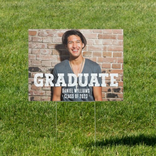 Simple One Photo Graduate Typography Yard Sign