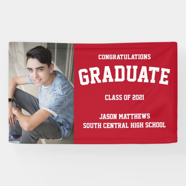 Simple One Photo Red Graduation Banner (Horizontal)