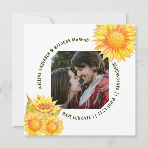 Simple One Photo Rustic Sunflower QR CODE Website Save The Date