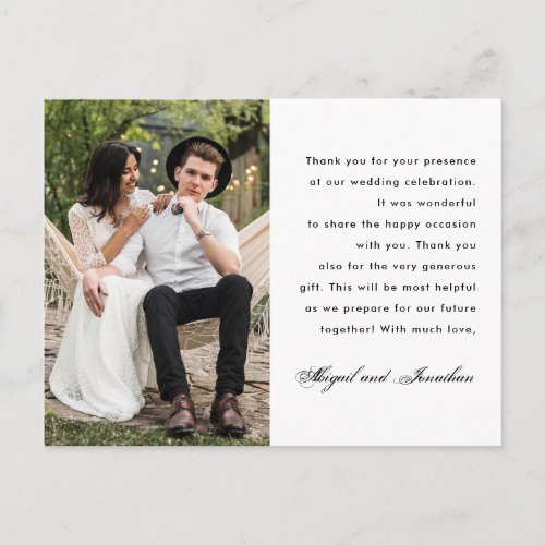 Simple One Photo Wedding Thank You Message Postcard