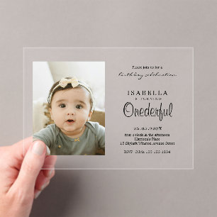 Simple ONEderful Photo Birthday Acrylic Invitations
