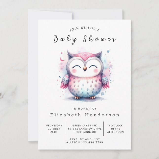 Simple Online Owl Baby Shower Invitation (Front)
