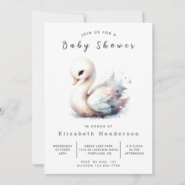 Simple Online Swan Baby Shower Invitation (Front)
