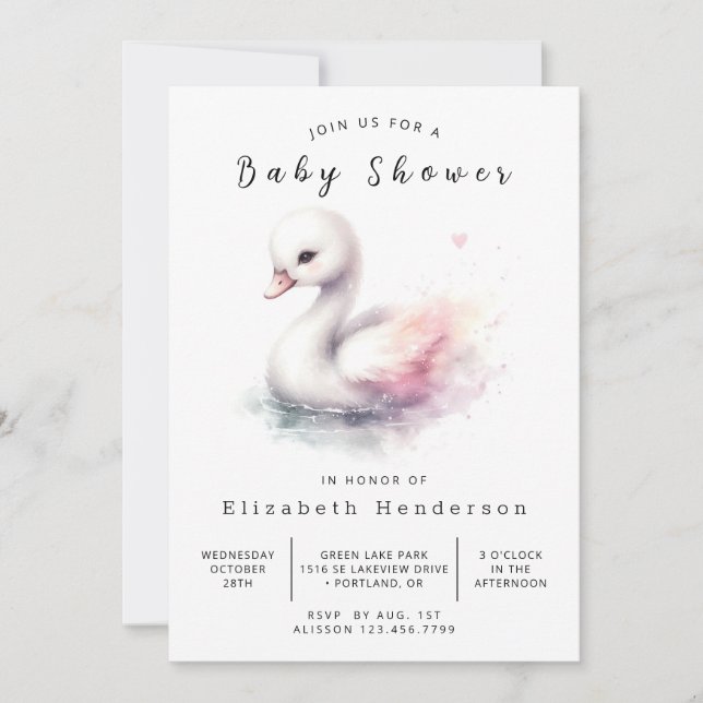 Simple Online Swan Baby Shower Invitation (Front)