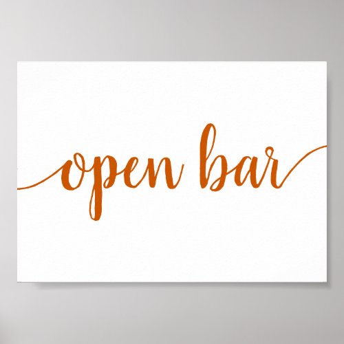 Simple Open Bar  Fall Orange Any Event Sign