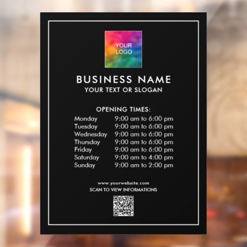 Simple Opening Times Logo QR Code Professional Window Cling