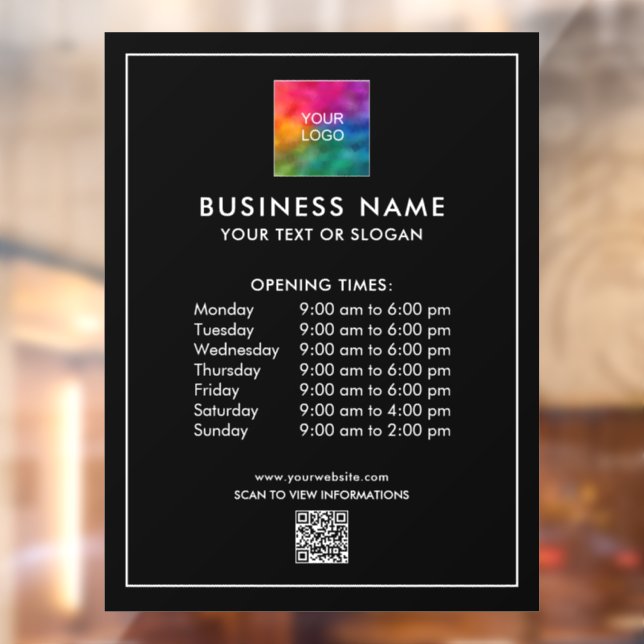 Simple Opening Times Logo QR Code Professional Window Cling (Sheet 2)