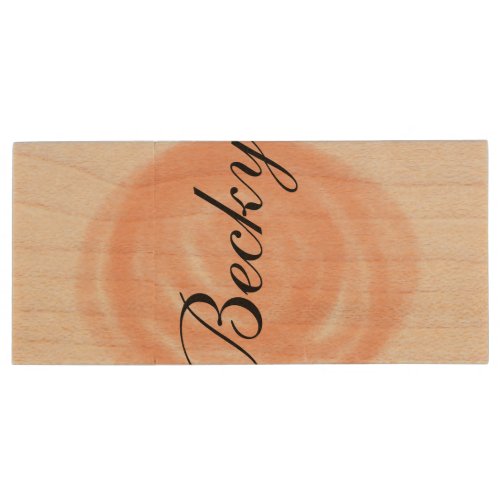 simple orang pastel watercolor add your name custo wood flash drive