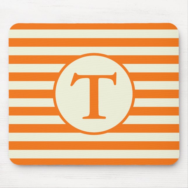Simple Orange and Beige Stripes Pattern Monogram Mouse Pad (Front)