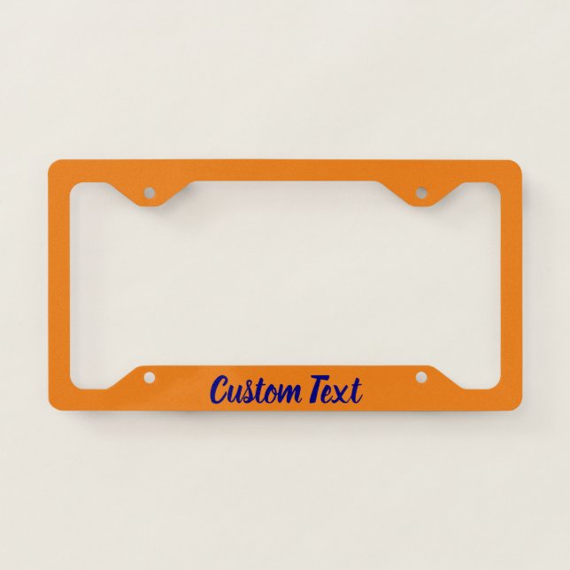 Simple Orange and Navy Blue Script Text Template License Plate Frame (Front)