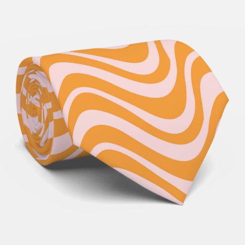 Simple Orange and Pink Retro Wavy Neck Tie