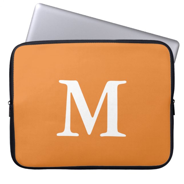 Simple Orange and White Monogram Laptop Sleeve (Front)
