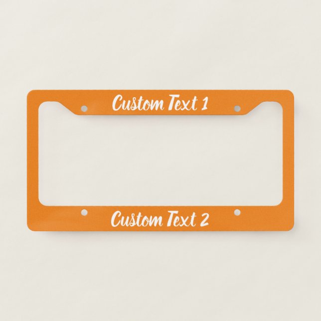 Simple Orange and White Script Text Template License Plate Frame (Front)