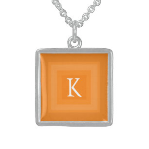 Simple Orange Big Initial Sterling Silver Necklace