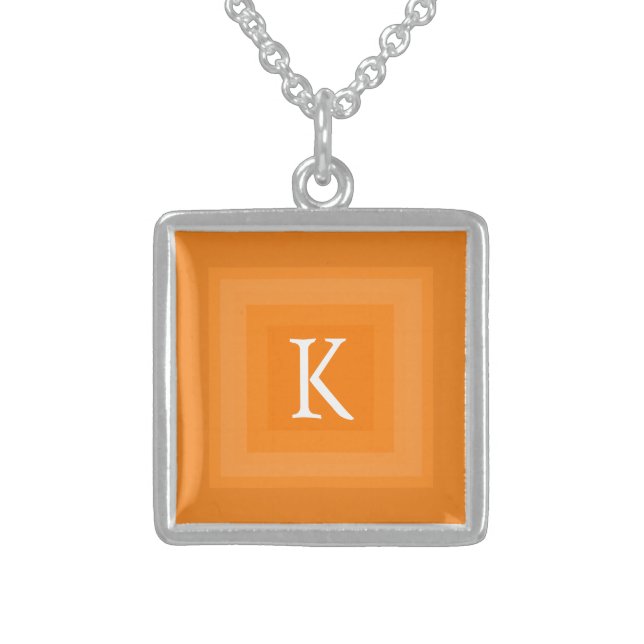 Simple Orange Big Initial Sterling Silver Necklace (Front)