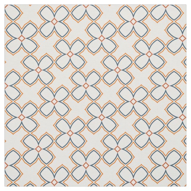 Simple Orange Blue and White Flower Pattern Fabric (Swatch)
