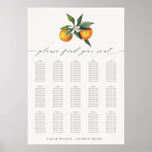 Simple Orange Boho Botanical Wedding Setting Chart