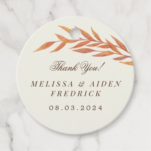 Simple Orange Branch Autumn Wedding Favor Tags