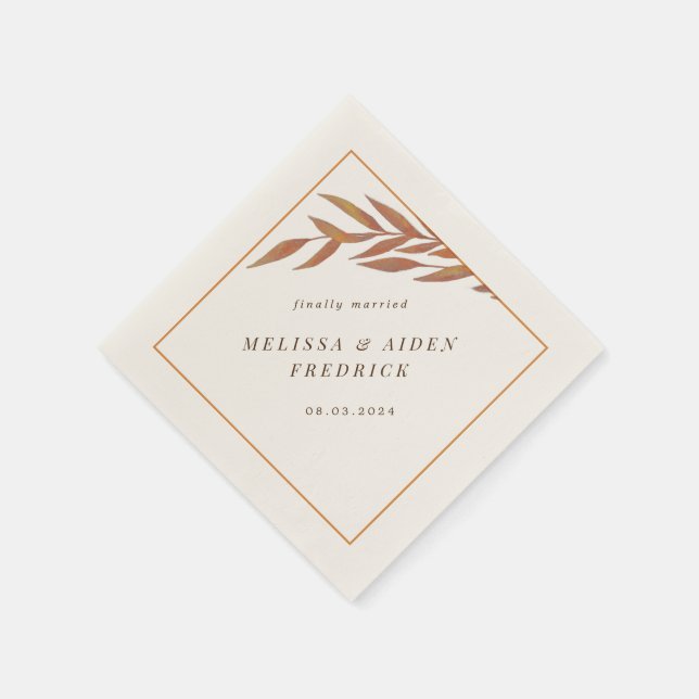 Simple Orange Branch Autumn Wedding Napkins (Corner)