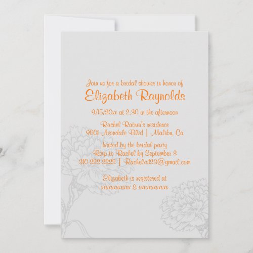 Simple Orange Bridal Shower Invitations