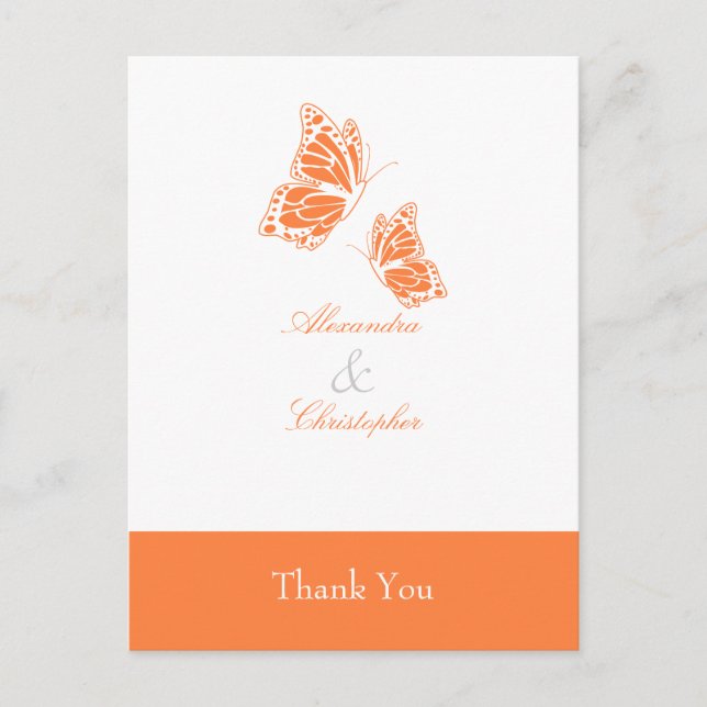 Simple Orange Butterfly Thank You Postcard (Front)