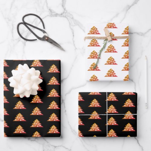 Simple Orange Christmas Tree Holiday Pattern Wrapp Wrapping Paper Sheets