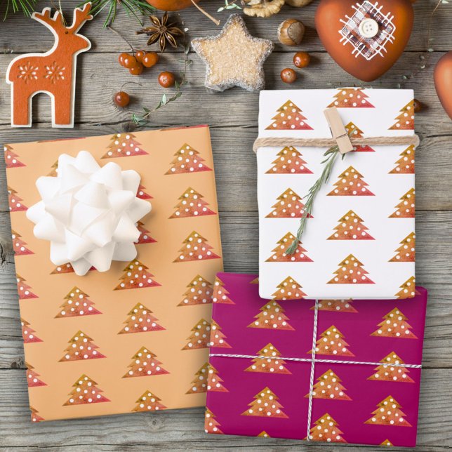 Simple Orange Christmas Tree Holiday Pattern Wrapping Paper Sheets (Creator Uploaded)