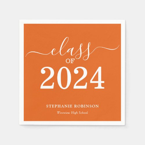 Simple Orange Class of 2024 Graduation  Napkins