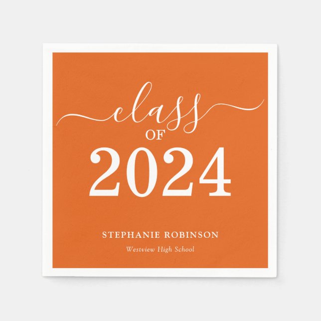 Simple Orange Class of 2024 Graduation  Napkins (Front)