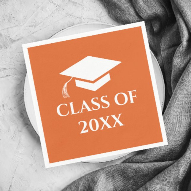 Simple Orange Class of Graduation Year Napkins (Simple Orange Graduating Class Graduation Party Napkins.)