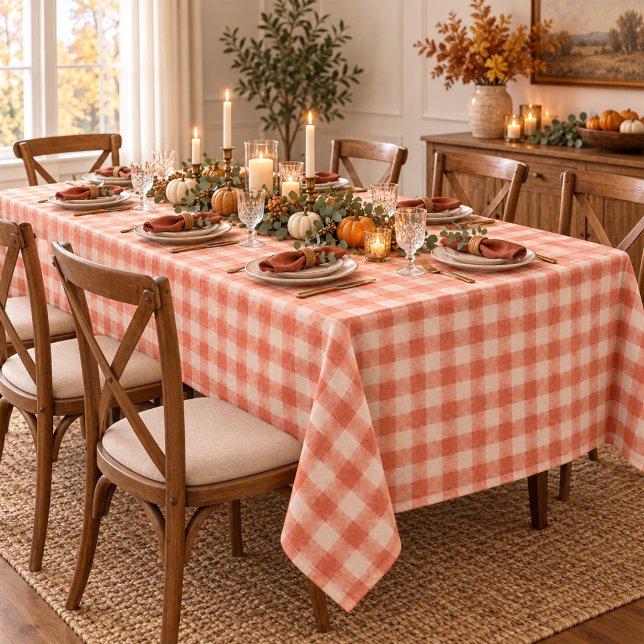 Simple Orange Classic Gingham Pattern  Tablecloth (Cozy orange gingham brings timeless farmhouse charm to everyday meals and fall gatherings.)