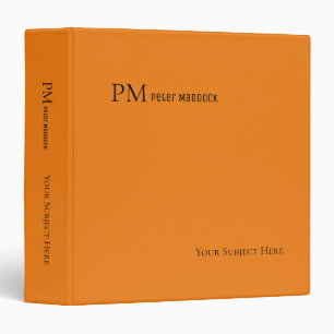 Simple Orange Color Monogrammed 3 Ring Binder